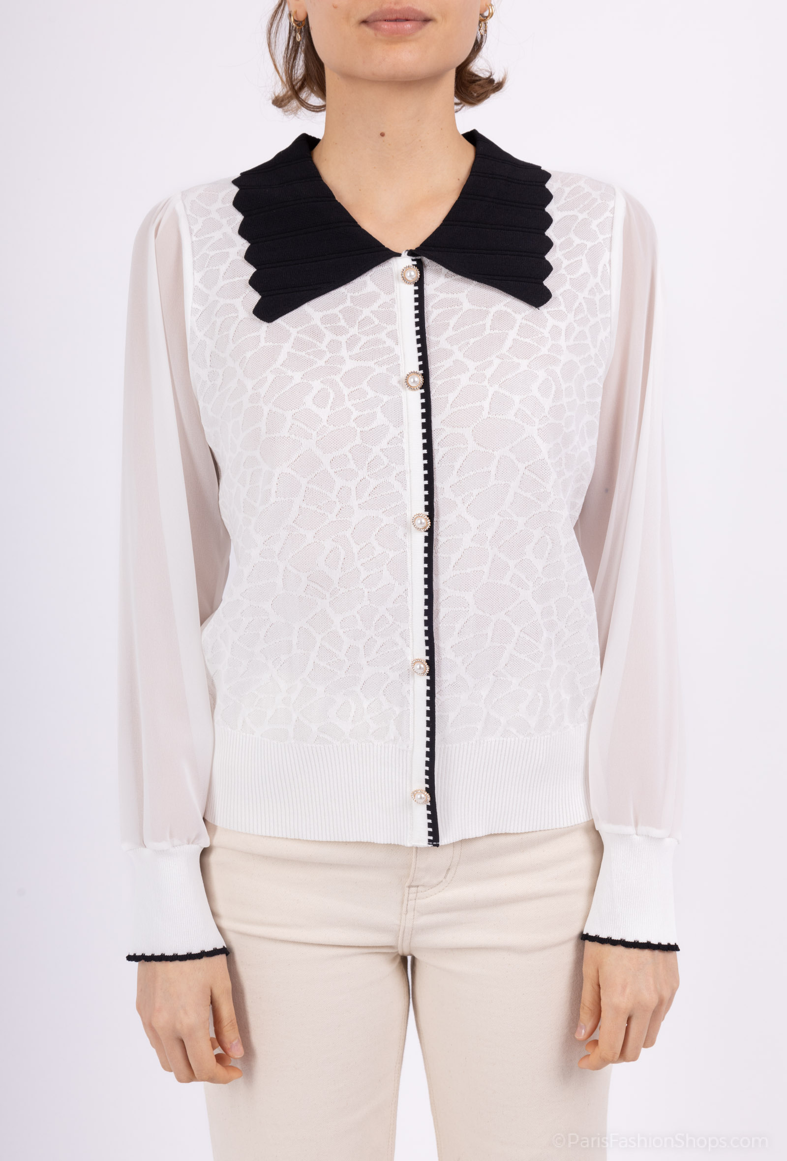 Collar knit with sheer sleeves HH7775