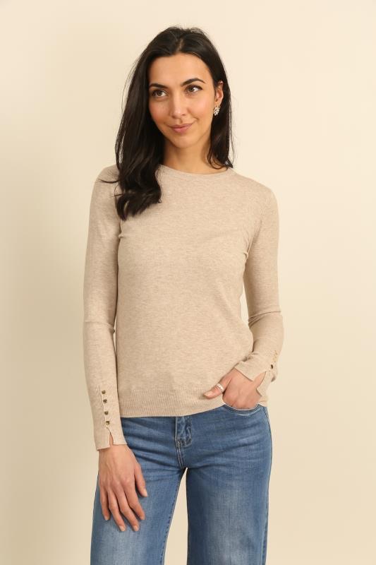Pull fin col rond à boutons dorés TC078