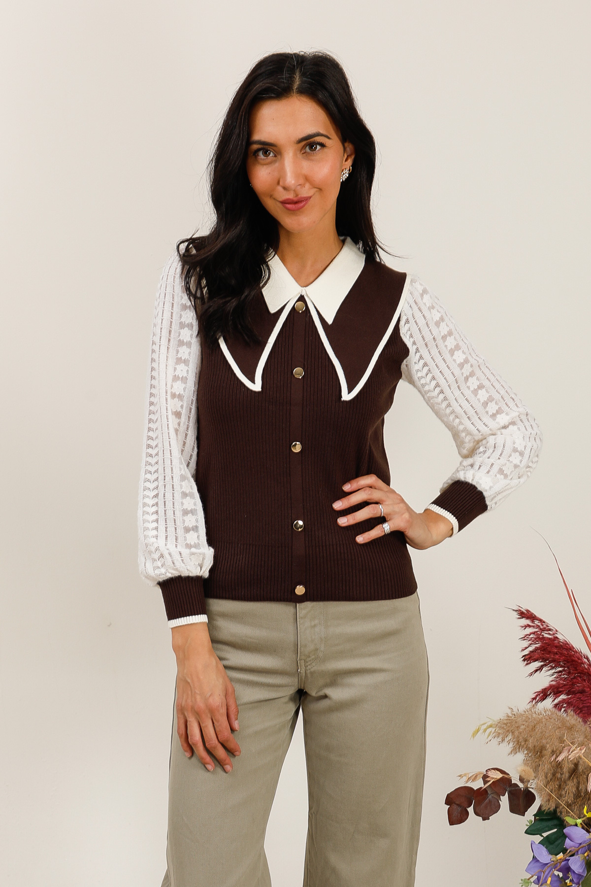 Double-collar faux-cardigan knit 8529