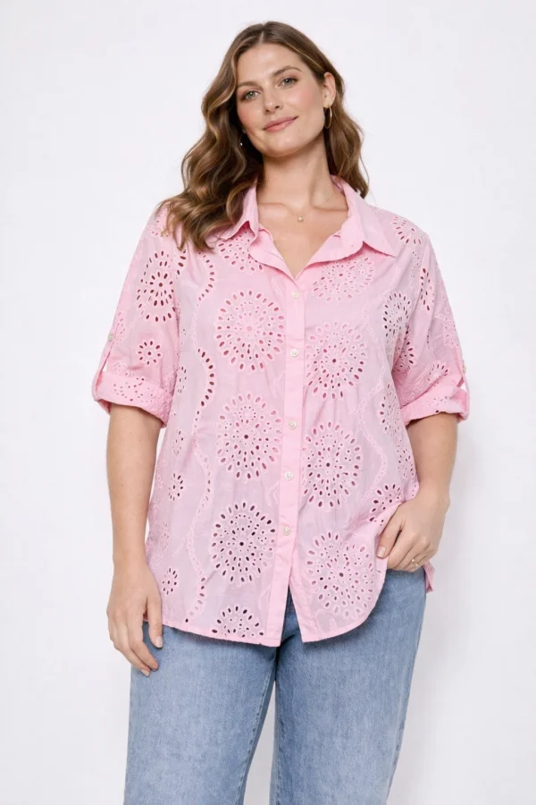 Chemise à manches courtes broderie anglaise  | Vintage Mode