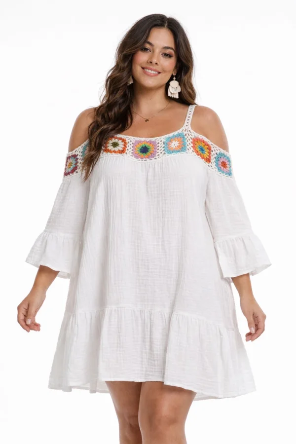 Robe bretelles broderie  manches 3/4 | Vintage Mode