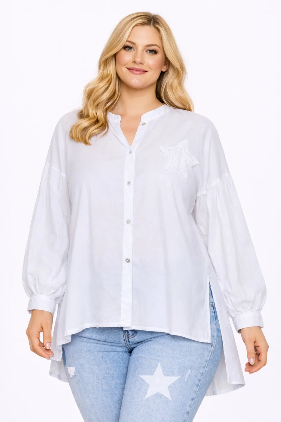 Chemisier long asymétrique en coton avec étoile crochet – grande taille | Vintage Mode