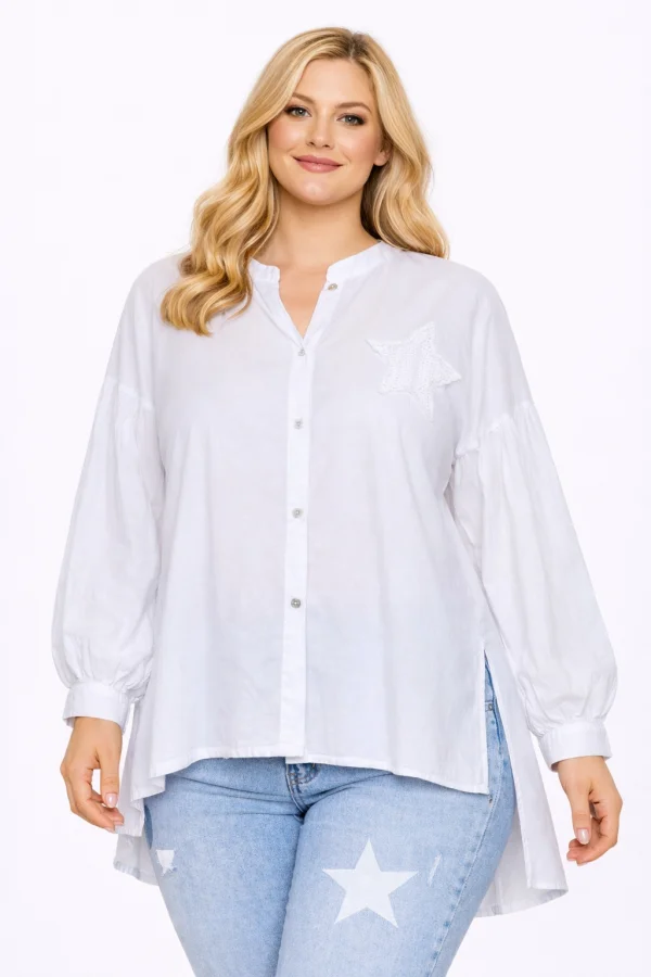 Chemisier long asymétrique en coton avec étoile crochet – grande taille | Vintage Mode