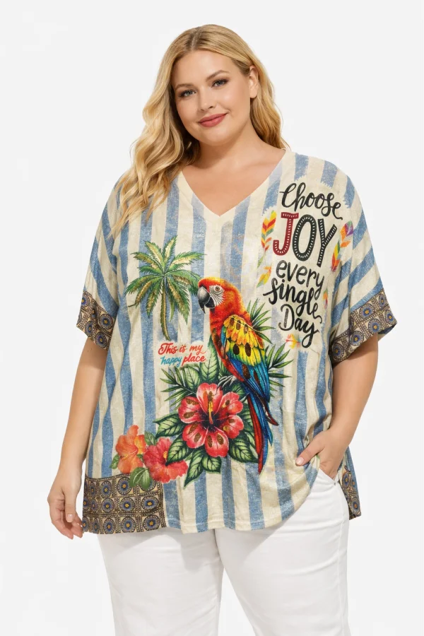 Top imprimé perroquet & message – Coupe fluide | Vintage Mode