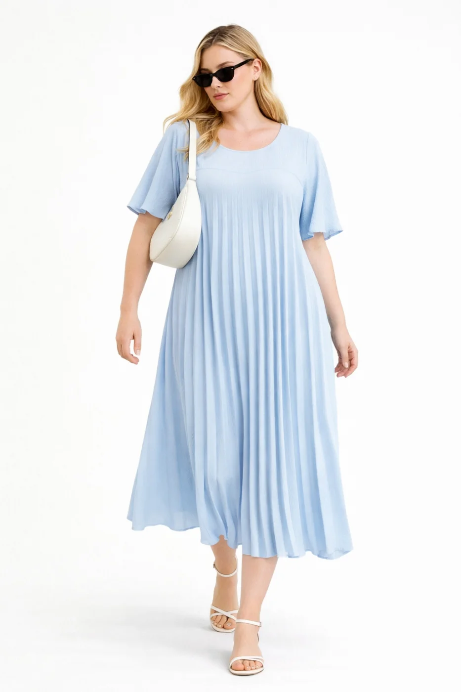 Robe plissée fluide – manches papillon | Vintage Mode