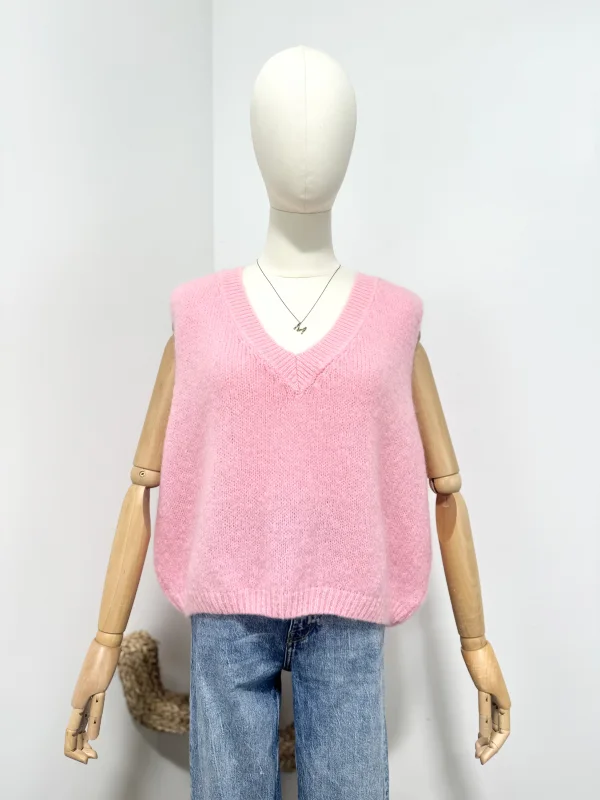 Pull V sans manches 20% kid mohair  | Vintage Mode