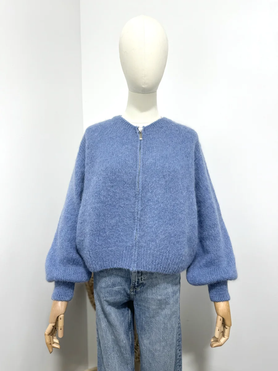 Gilet zip en 40% kid mohair | Vintage Mode