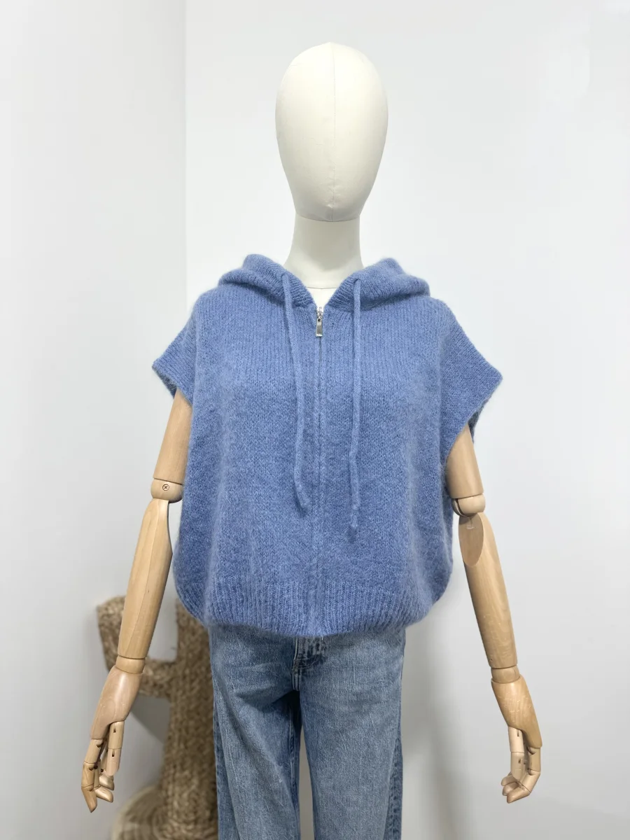 Gilet zip sans manches en 40% kid mohair | Vintage Mode