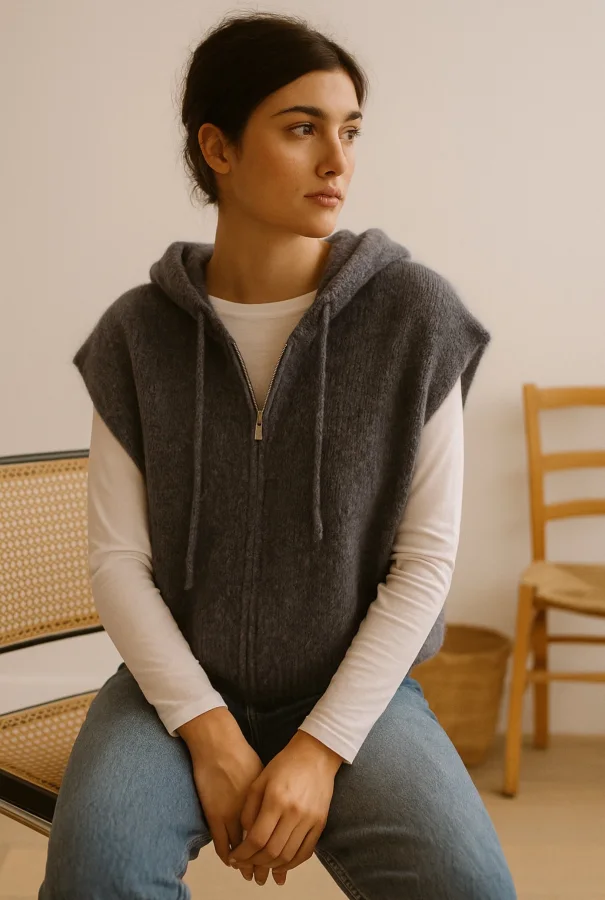 Gilet zip sans manches en 40% kid mohair | Valora Select