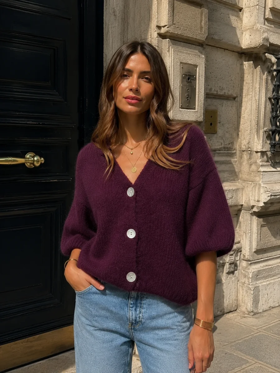 Gilet en mohair manches courtes Kid mohair 40% , Acrylique 30% , Polyamide 20% , Laine 10% | Eric Signature