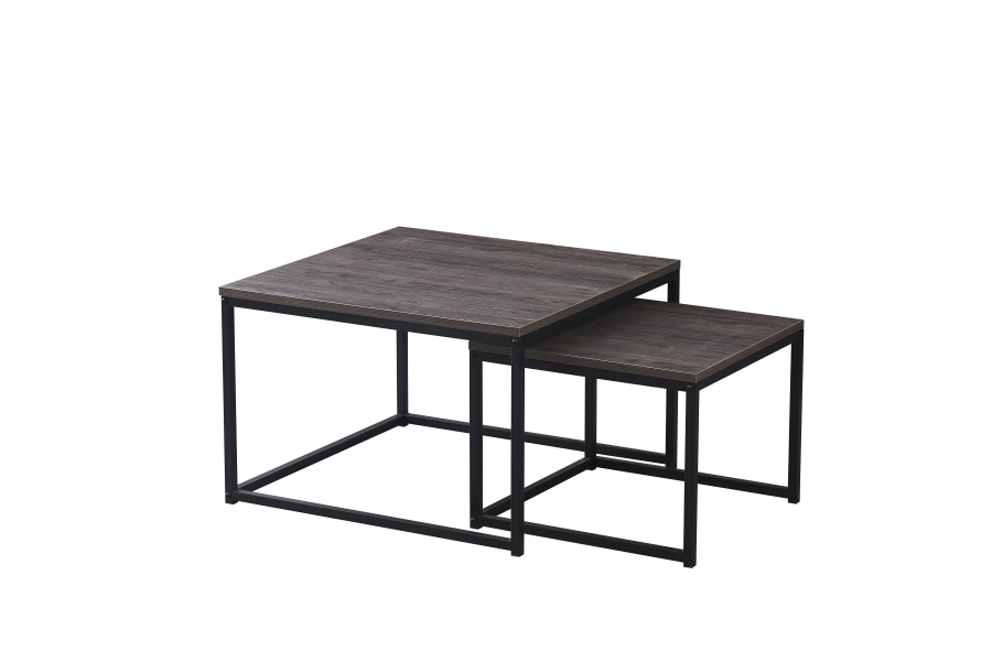 TABLE BASSE BELGRADE PIED METAL NOIR BOIS GRIS 70X70X46 / 50X50X40CM | MULTI-AFFAIRES