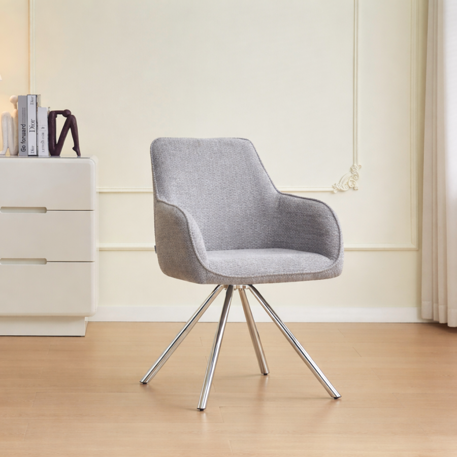 CHAISE AVEC ACCOUDOIR LOLA PIED CHROME TISSU GRIS | MULTI-AFFAIRES