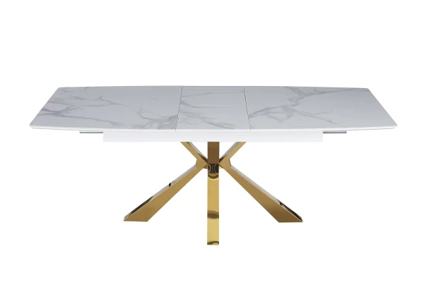 TABLE EXTENSIBLE A RALLONGE BIANCA PIED GOLD CERAMIQUE MARBRE BLANC 160/20 | Eurostore