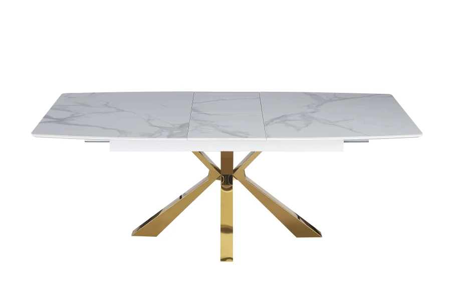 TABLE EXTENSIBLE A RALLONGE BIANCA PIED GOLD CERAMIQUE MARBRE BLANC 160/20 | Eurostore