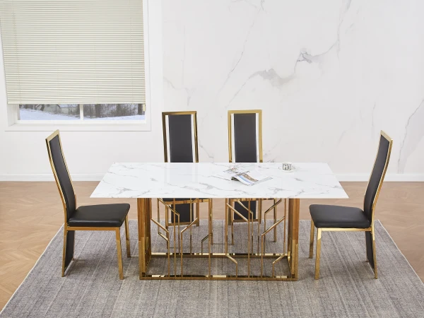 TABLE REPAS PORTOFINO GOLD MARBRE BLANC 180 x 90 CM | Eurostore