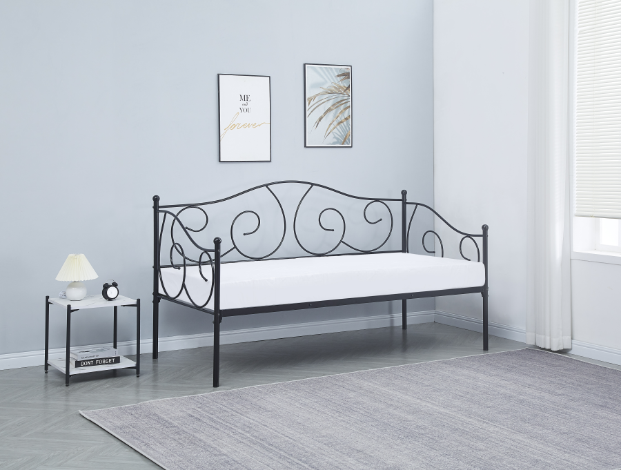 BANQUETTE LIT EN METAL NOIR 90x190cm | MULTI-AFFAIRES