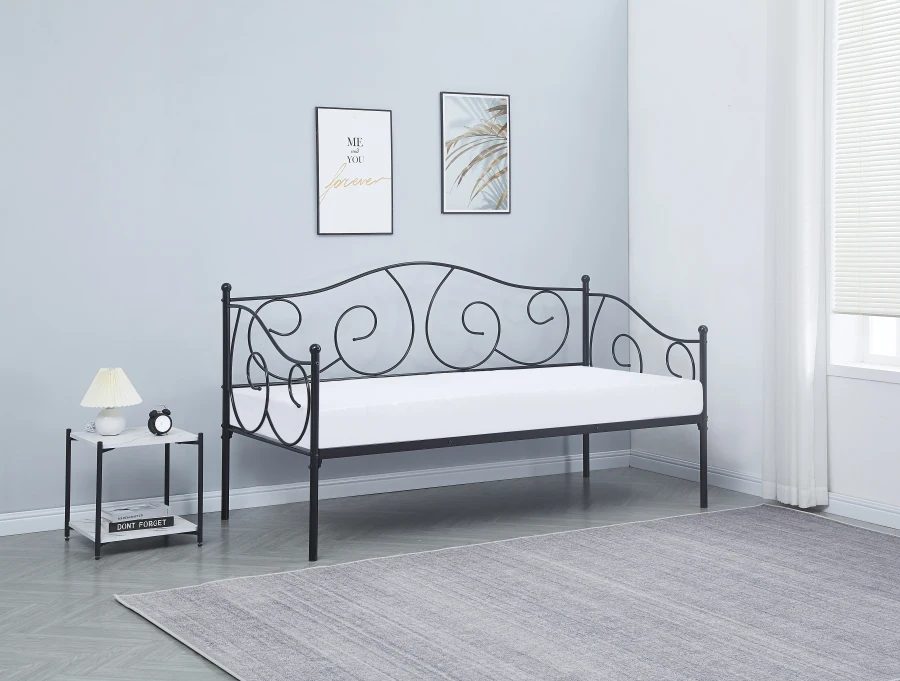 BANQUETTE LIT EN METAL NOIR 90x190cm | MULTI-AFFAIRES