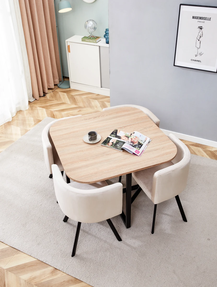 TABLE REPAS VENDOME PLATEAU EN BOIS AVEC 4 CHAISES EN VELOURS B | MULTI-AFFAIRES