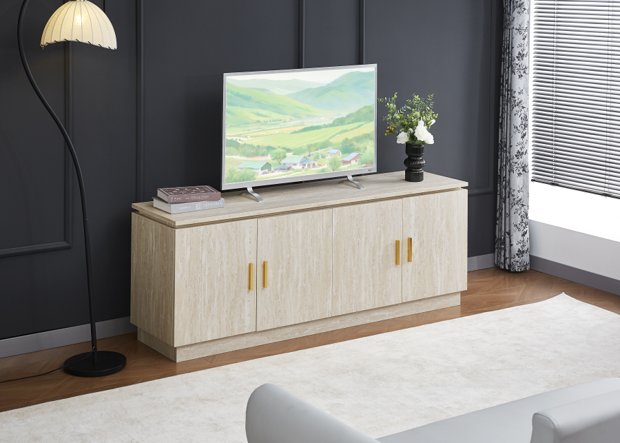 MEUBLE TV BAIETA MDF EFFET TRAVERTIN 160x40x60cm | MULTI-AFFAIRES