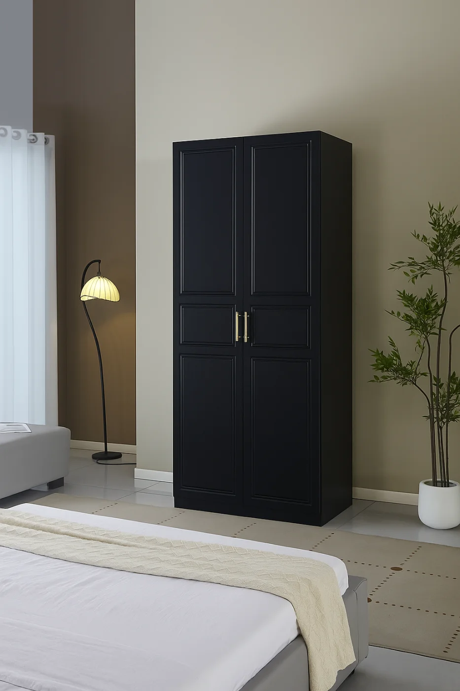 ARMOIRE BARBARA EN BOIS NOIR DEUX PORTES 230x100x60cm | Eurostore