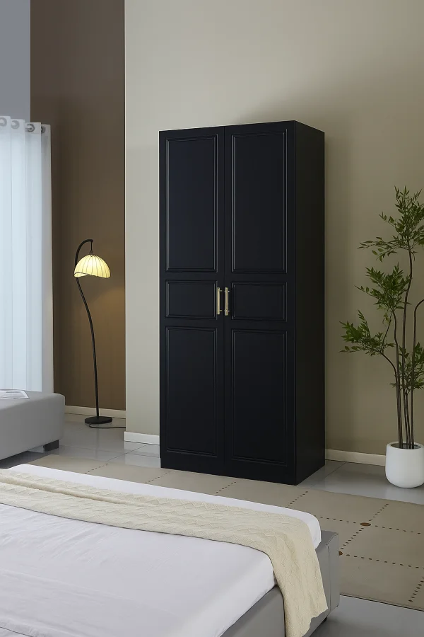 ARMOIRE BARBARA EN BOIS NOIR DEUX PORTES 230x100x60cm | Eurostore