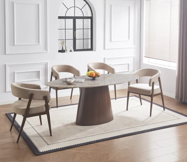 TABLE REPAS OVO PIED METAL EFFET NOYER PLATEAU CERAMIQUE SHAKESPEARE GRIS 180x90cm | MULTI-AFFAIRES