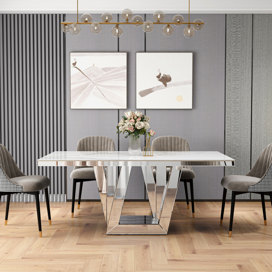 TABLE ELEGANCE MARBRE BLANC 180x190x75cm | MULTI-AFFAIRES