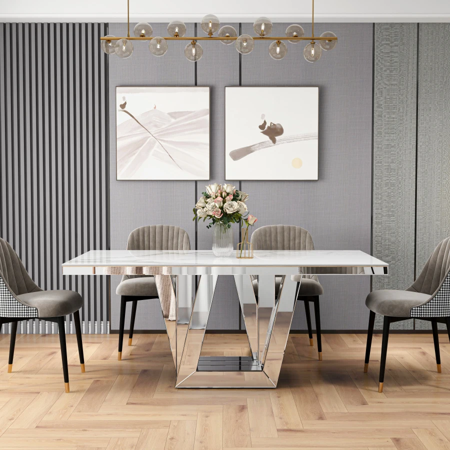 TABLE ELEGANCE MARBRE BLANC 180x190x75cm | MULTI-AFFAIRES