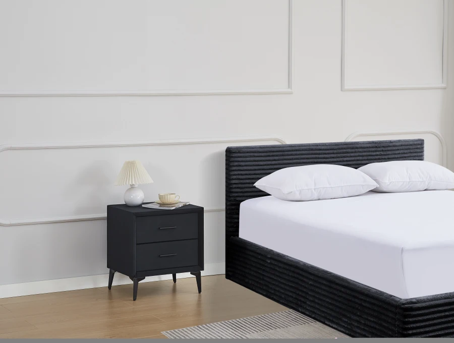 CHEVET NOBEL VELOURS NOIR 38x45x48cm | Eurostore