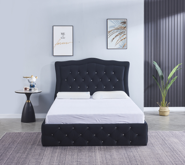 CADRE DE LIT TREND 140x190cm VELOURS NOIR VENDU SANS SOMMIER | MULTI-AFFAIRES