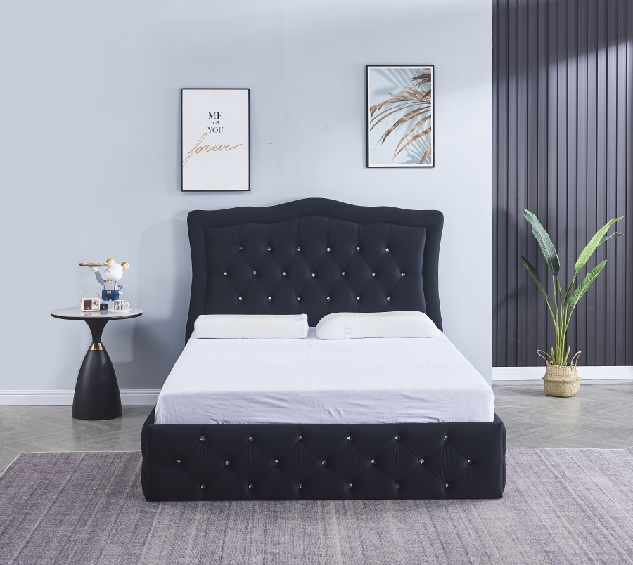 CADRE DE LIT TREND 140x190cm VELOURS NOIR VENDU SANS SOMMIER | MULTI-AFFAIRES