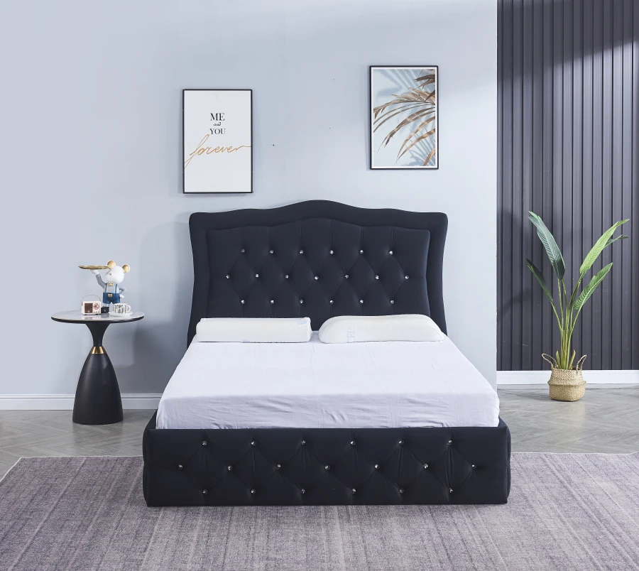 CADRE DE LIT TREND 140x190cm VELOURS NOIR VENDU SANS SOMMIER | MULTI-AFFAIRES