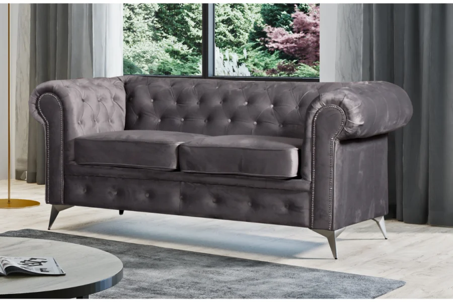 CANAPE CLOUTE TIFFANY 2 PLACES VELOURS 184x88cm | Eurostore