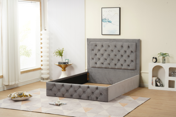 CADRE DE LIT ROMA 160 x 200cm VELOURS GRIS VENDU SANS SOMMIER | MULTI-AFFAIRES