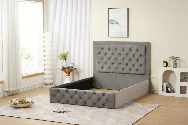 CADRE DE LIT ROMA 160 x 200cm VELOURS GRIS VENDU SANS SOMMIER | MULTI-AFFAIRES