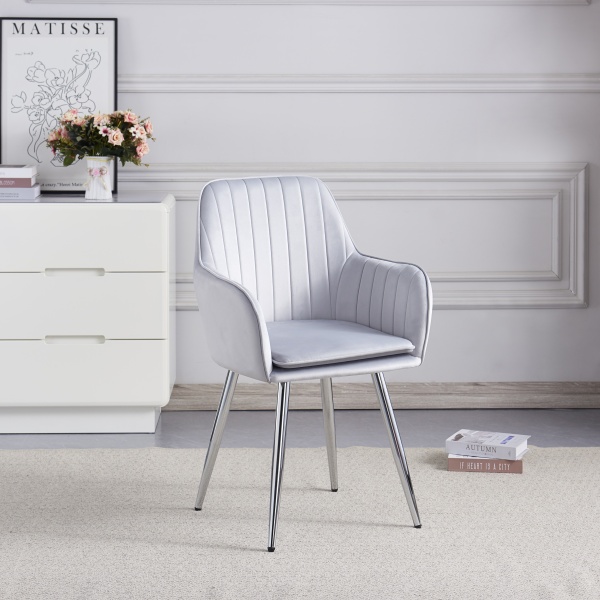 CHAISE CANVAS PIEDS CHROME VELOURS GRIS | MULTI-AFFAIRES