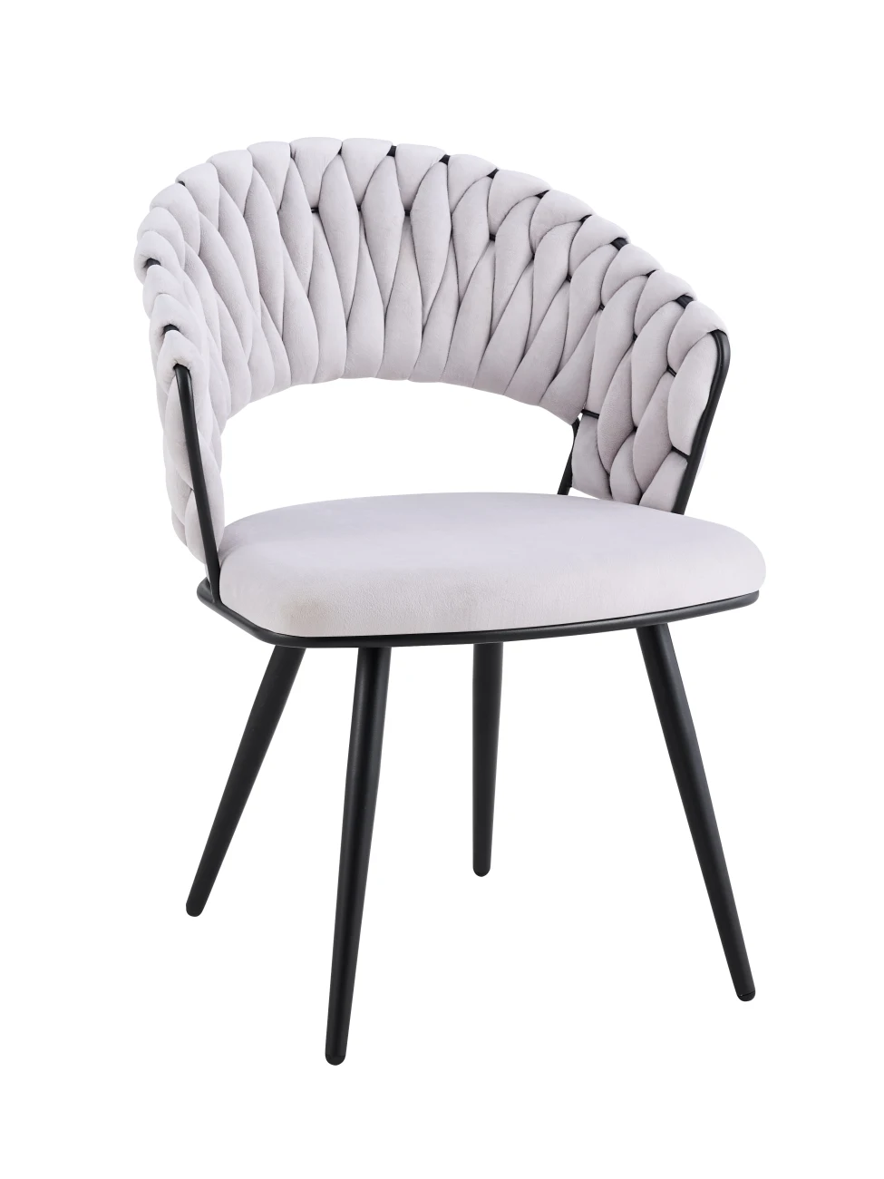 CHAISE CAROLINA PIEDS METAL NOIR VELOURS LIGHT GRIS | MULTI-AFFAIRES