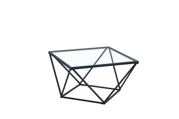 TABLE BASSE ALINA METAL NOIR VERRE TRANSPARENT 80X80X45CM | MULTI-AFFAIRES