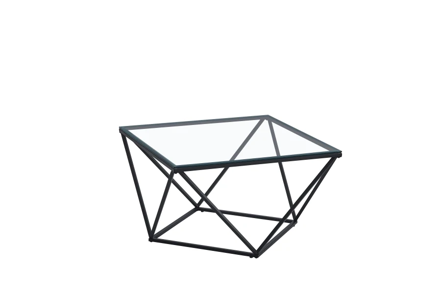 TABLE BASSE ALINA METAL NOIR VERRE TRANSPARENT 80X80X45CM | MULTI-AFFAIRES