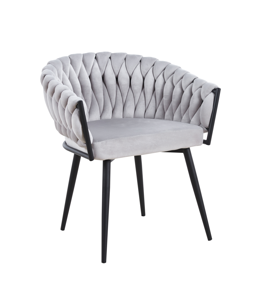CHAISE TRESSEE PIED METAL NOIR LIGHT GREY | MULTI-AFFAIRES