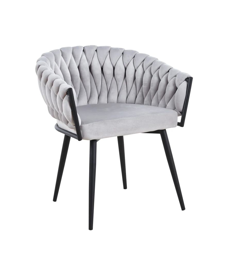 CHAISE TRESSEE PIED METAL NOIR LIGHT GREY | MULTI-AFFAIRES