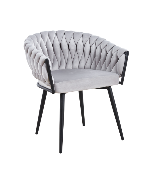 CHAISE TRESSEE PIED METAL NOIR LIGHT GREY | MULTI-AFFAIRES