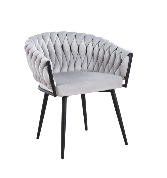 CHAISE TRESSEE PIED METAL NOIR LIGHT GREY | MULTI-AFFAIRES
