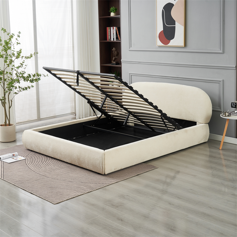 LIT DOUBLE COFFRE BABYLONE CHENILLE BEIGE 160X200CM | Eurostore
