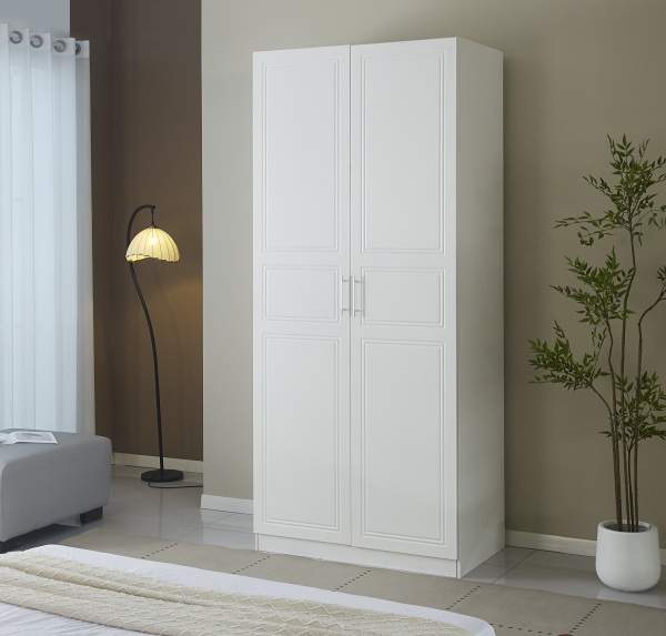 ARMOIRE BARBARA EN BOIS BLANC DEUX PORTES 230x100x60cm | Eurostore