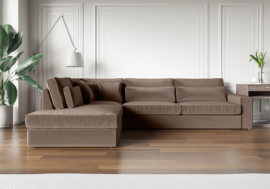 CANAPE LE BRISTOLA ANGLE GAUCHE VELOURS MOKA 315X230cm | MULTI-AFFAIRES
