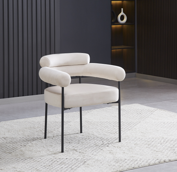CHAISE BULLE PIED METAL NOIR VELOURS BEIGE | MULTI-AFFAIRES