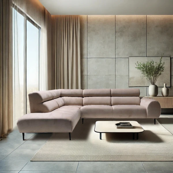 BELMONT CANAPE ANGLE GAUCHE VELOURS BEIGE | MULTI-AFFAIRES