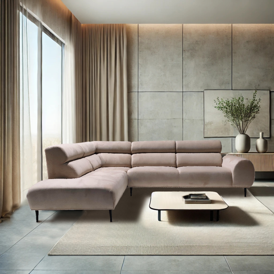 BELMONT CANAPE ANGLE GAUCHE VELOURS BEIGE | MULTI-AFFAIRES