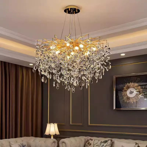 LUSTRE NIDOYA DORE EN CRISTAL AVEC CABLES REGLABLES 70x80x50cm | MULTI-AFFAIRES